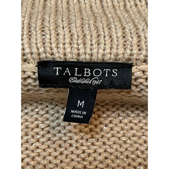 Talbots Women's Medium Metallic Gold Wool Blend Long Sleeve Open Front Cardigan - Picture 2 of 6